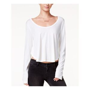 CHELSEA SKY Womens Slitted Long Sleeve Scoop Neck Hi-Lo Hi-Lo Top